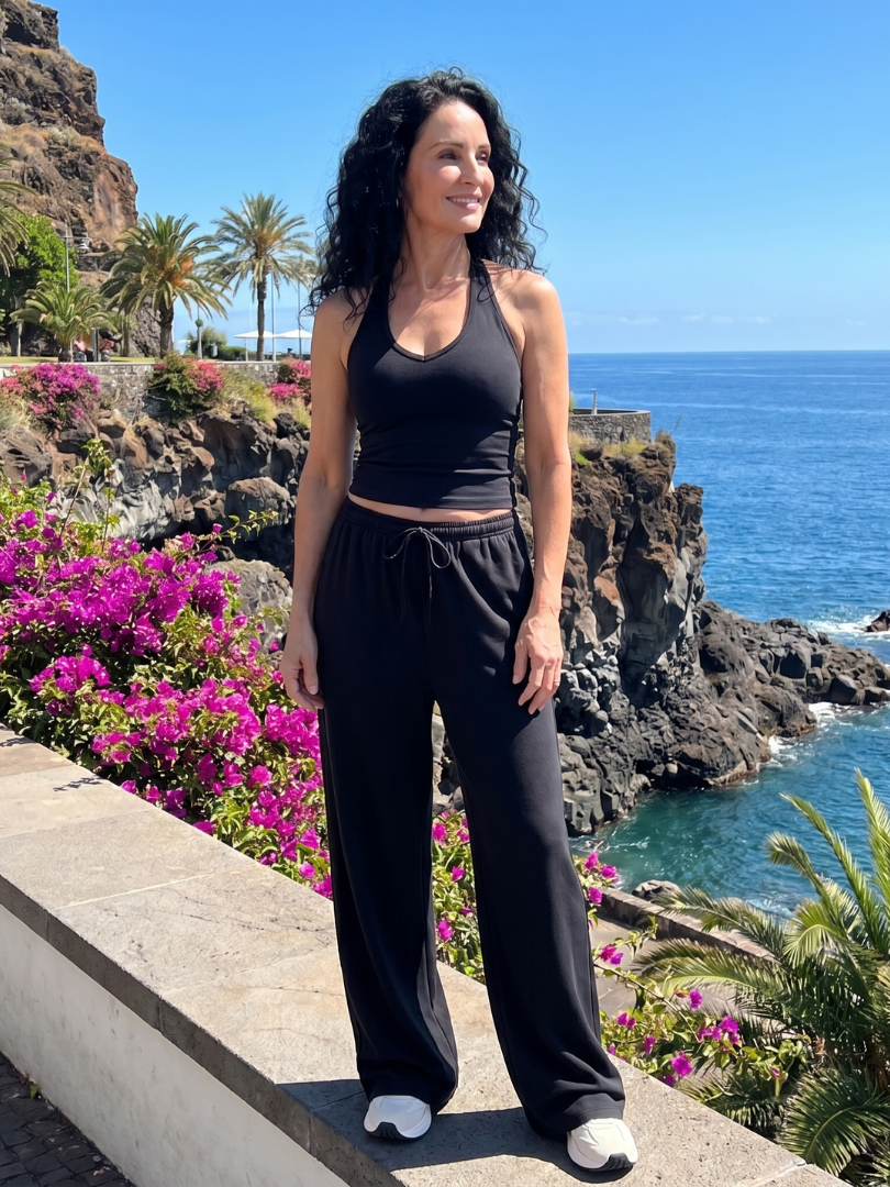 Ruby | Graceful Halter Top Wide Leg Tracksuit Set