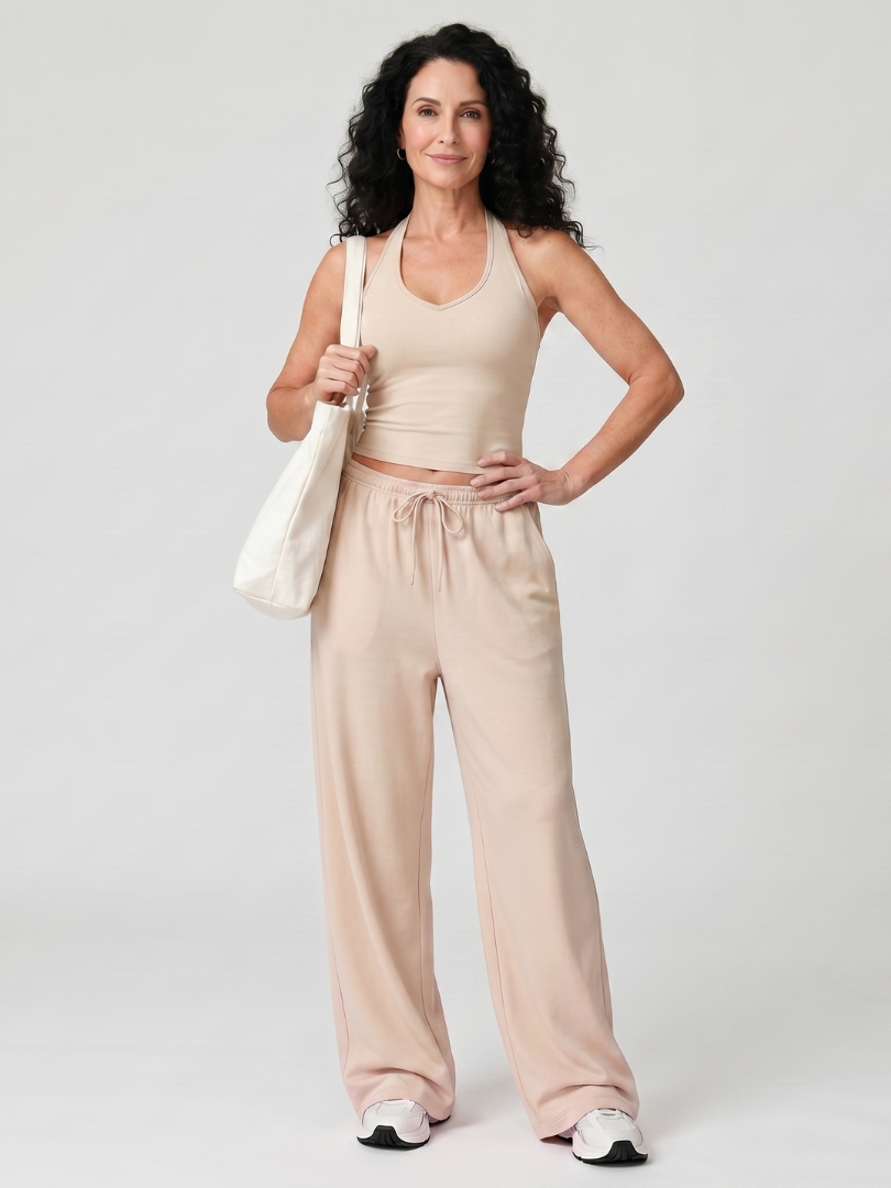 Ruby | Graceful Halter Top Wide Leg Tracksuit Set