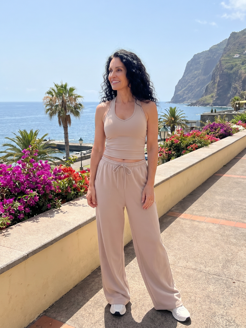 Ruby | Graceful Halter Top Wide Leg Tracksuit Set