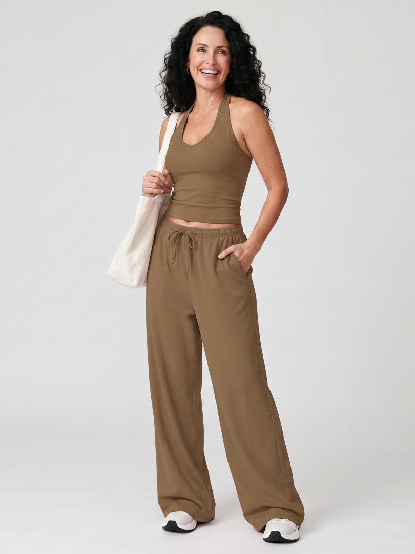 Ruby | Graceful Halter Top Wide Leg Tracksuit Set