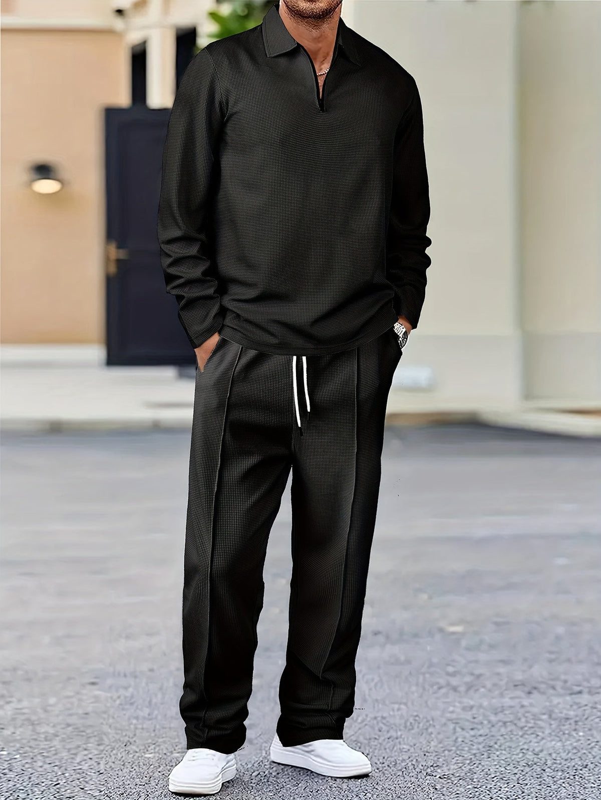 Rupert | Relaxed Waffle-Knit Half-Zip Tracksuit Set