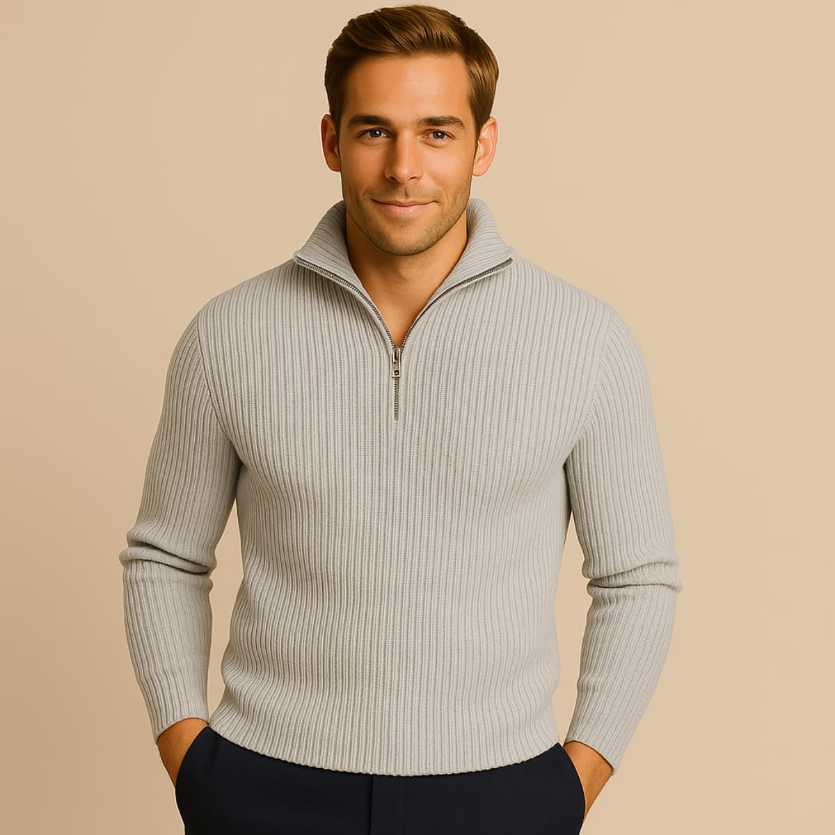 Samuel | Classic Ribbed Quarter Zip Mens Knit Jumper