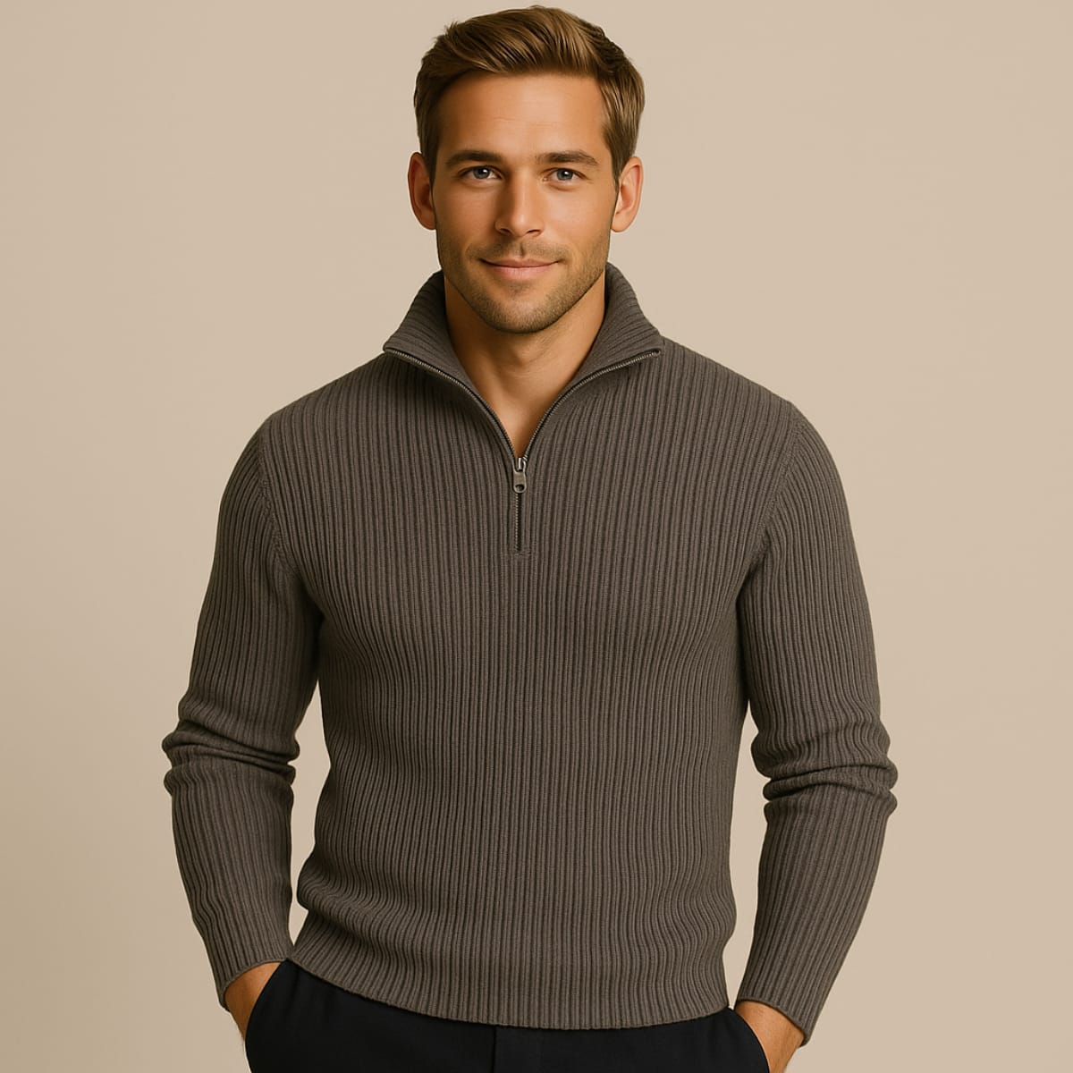 Samuel | Classic Ribbed Quarter Zip Mens Knit Jumper