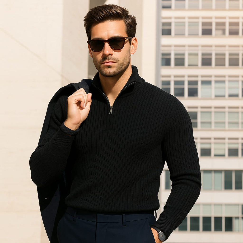 Samuel | Classic Ribbed Quarter Zip Mens Knit Jumper