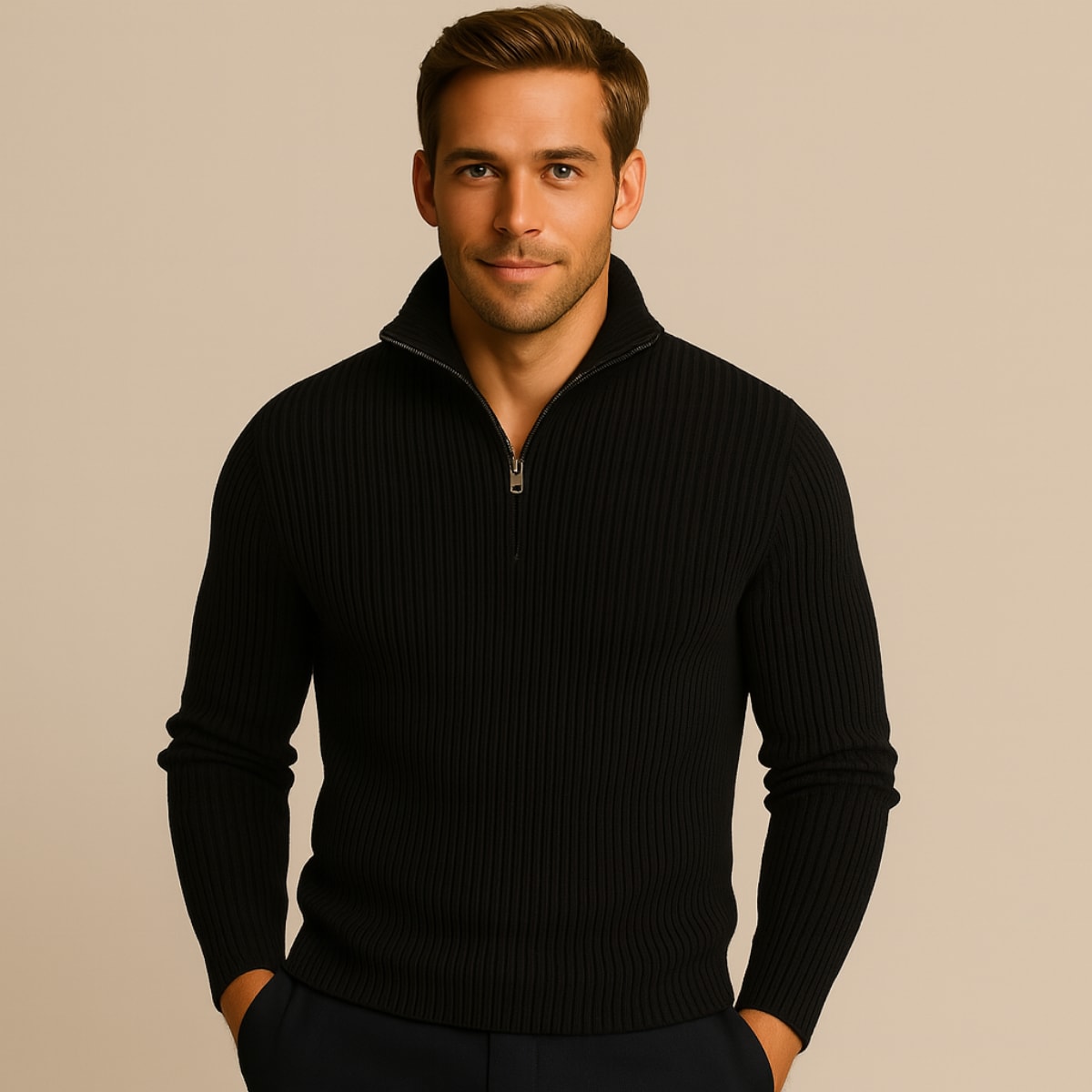Samuel | Classic Ribbed Quarter Zip Mens Knit Jumper