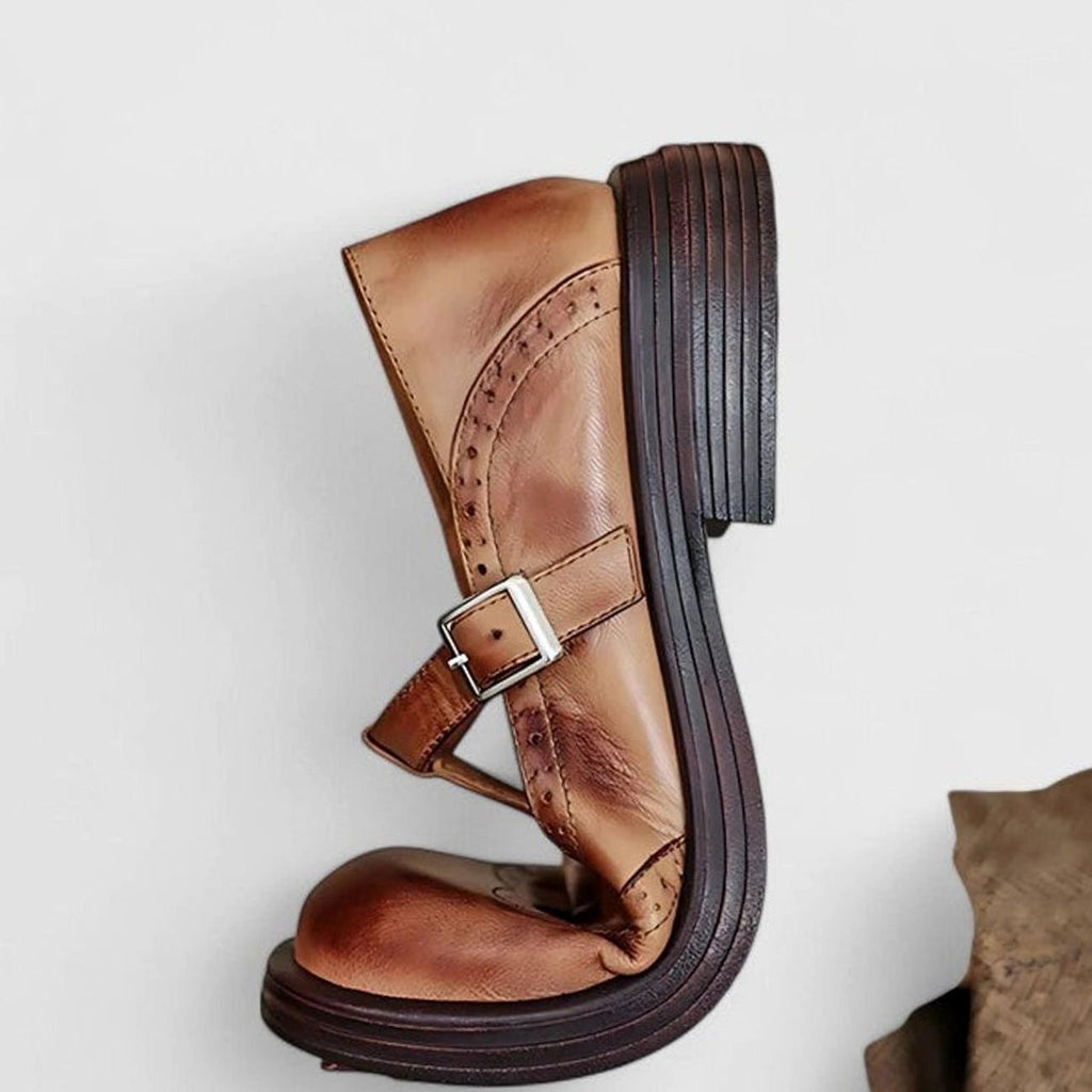 Sara | Classic Brogue Mary Jane Shoes with T-Strap Buckle