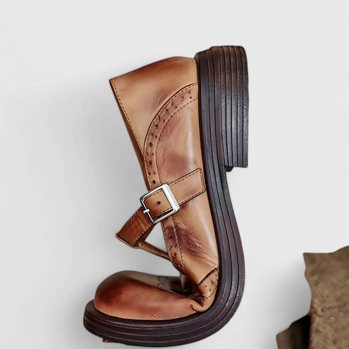 Sara | Classic Brogue Mary Jane Shoes with T-Strap Buckle