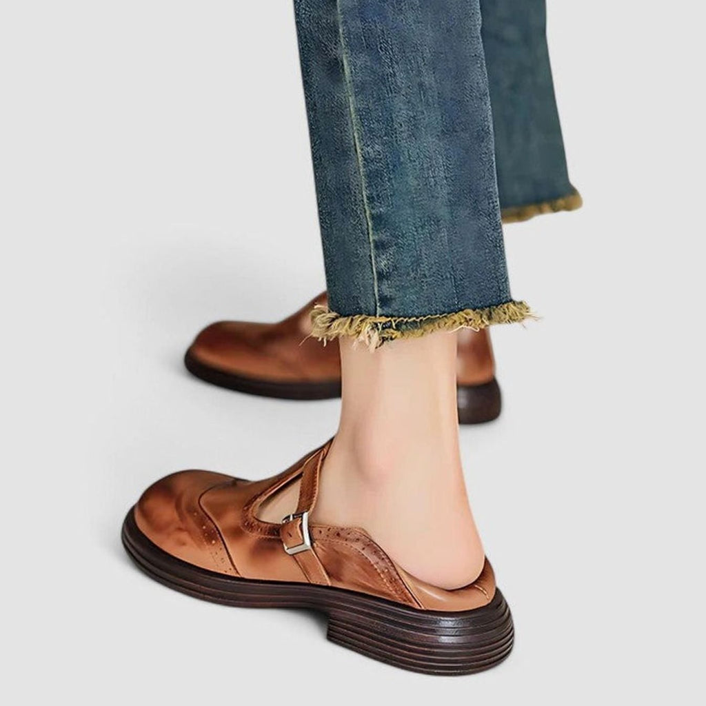 Sara | Classic Brogue Mary Jane Shoes with T-Strap Buckle