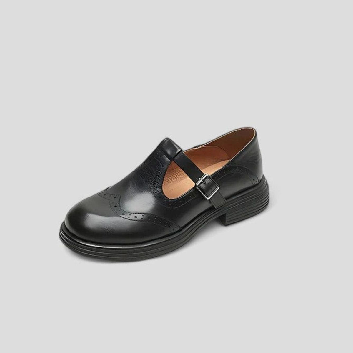 Sara | Classic Brogue Mary Jane Shoes with T-Strap Buckle