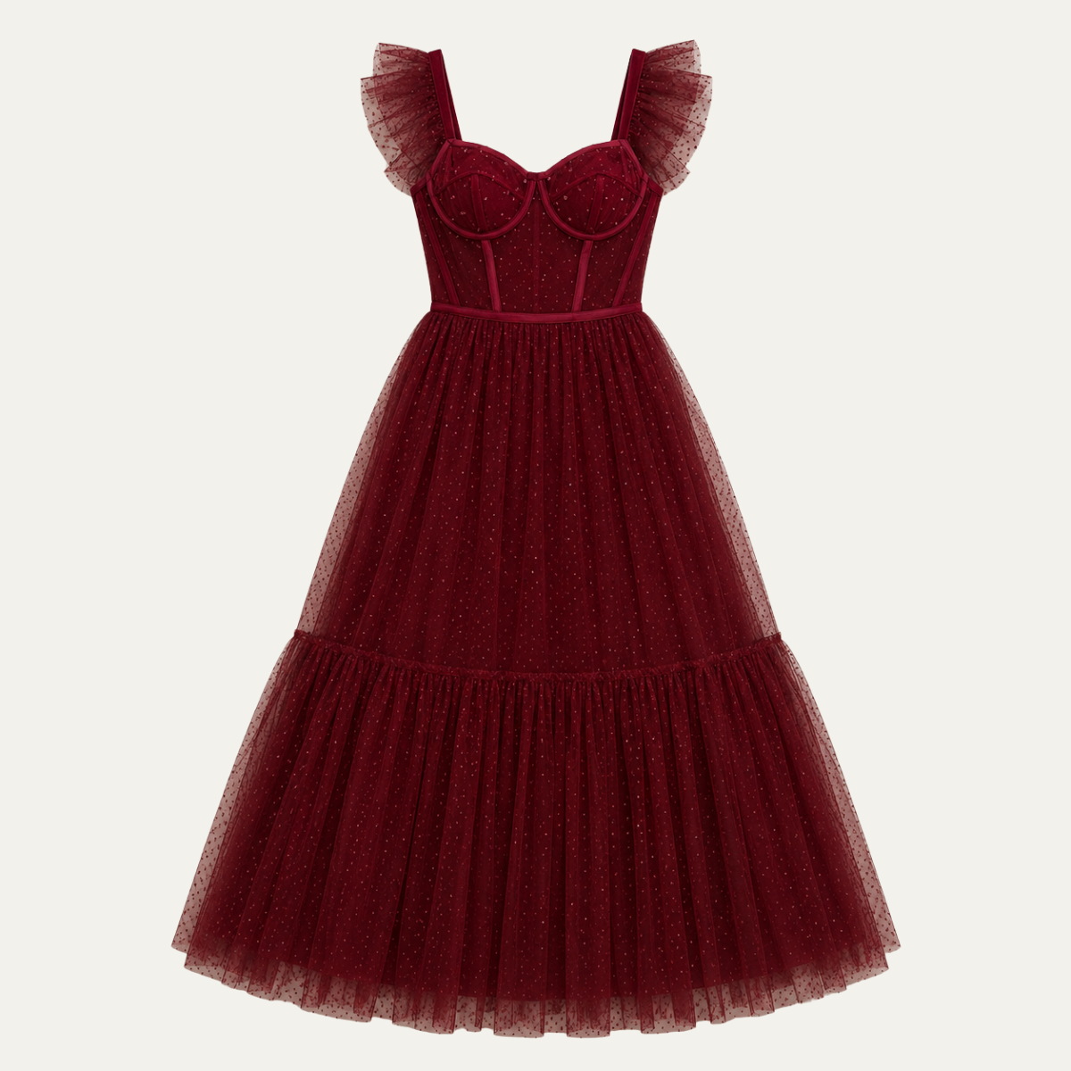 Scarlett | Timeless Corset Christmas Dress with Tulle Ruffle Sleeves