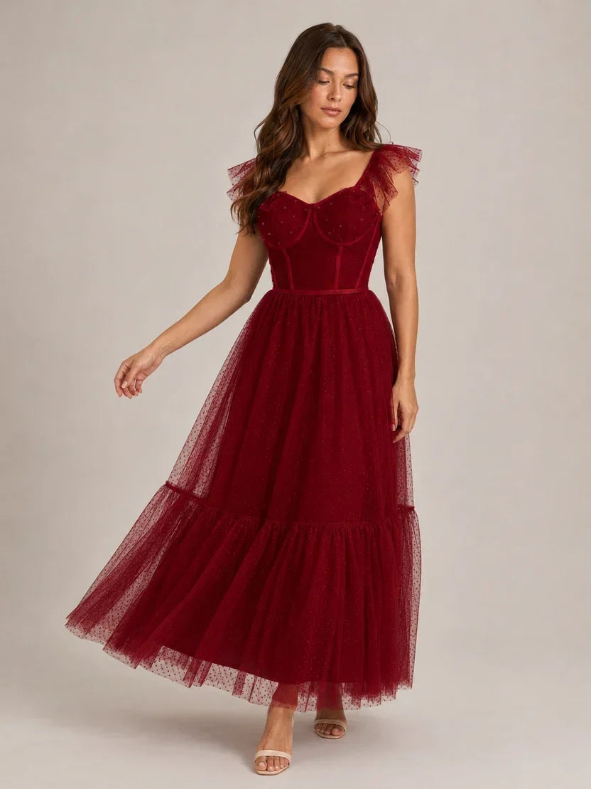Scarlett | Timeless Corset Christmas Dress with Tulle Ruffle Sleeves