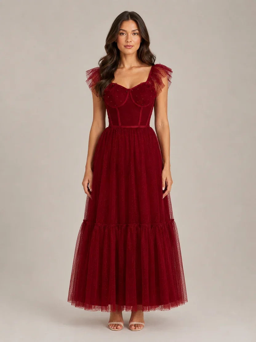 Scarlett | Timeless Corset Christmas Dress with Tulle Ruffle Sleeves