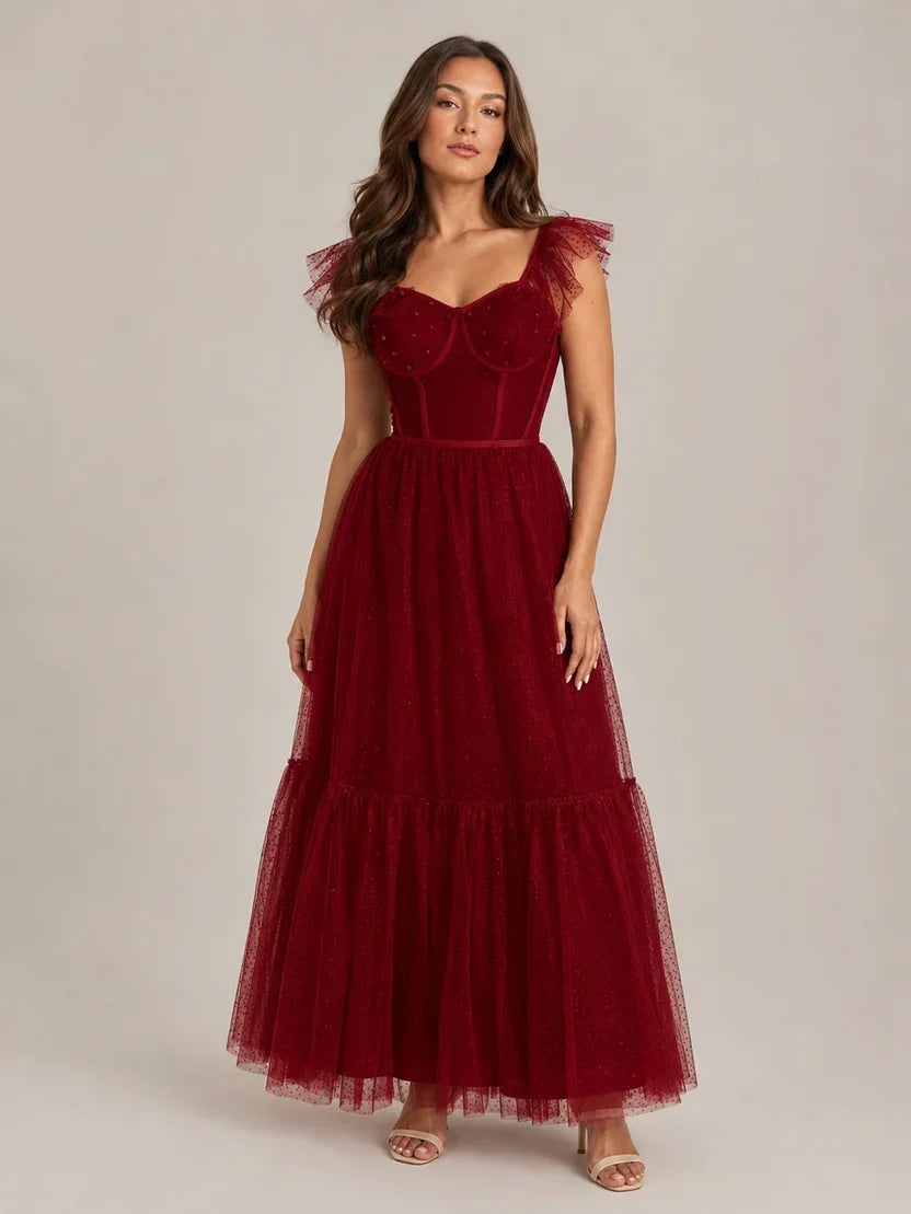 Scarlett | Timeless Corset Christmas Dress with Tulle Ruffle Sleeves
