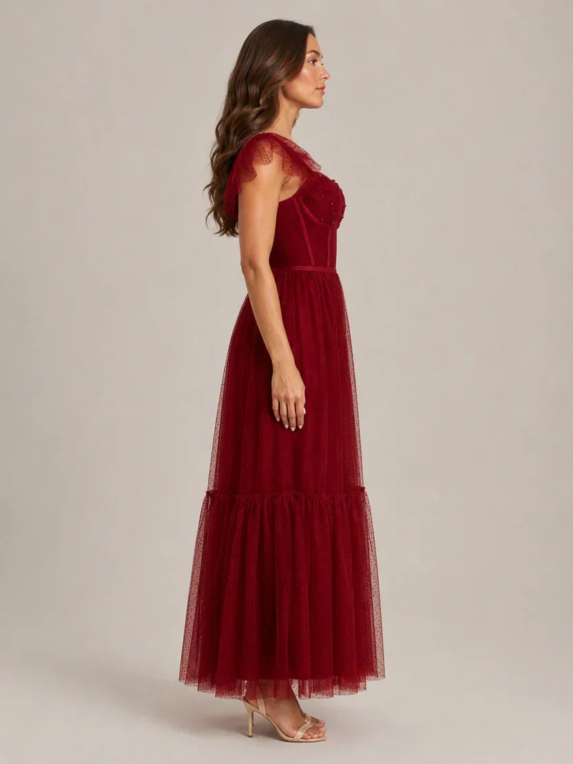 Scarlett | Timeless Corset Christmas Dress with Tulle Ruffle Sleeves