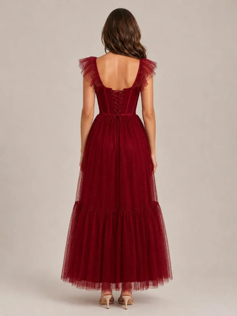 Scarlett | Timeless Corset Christmas Dress with Tulle Ruffle Sleeves