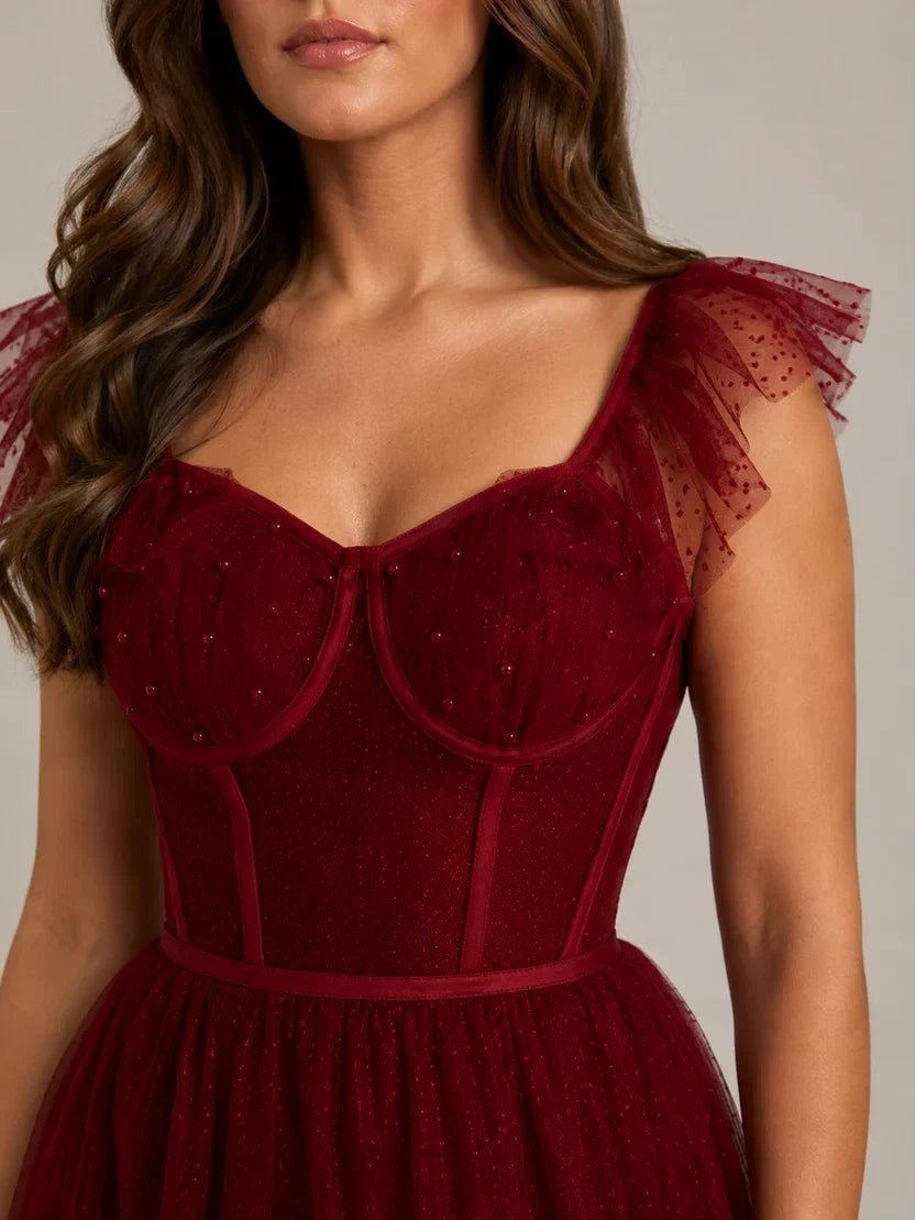 Scarlett | Timeless Corset Christmas Dress with Tulle Ruffle Sleeves
