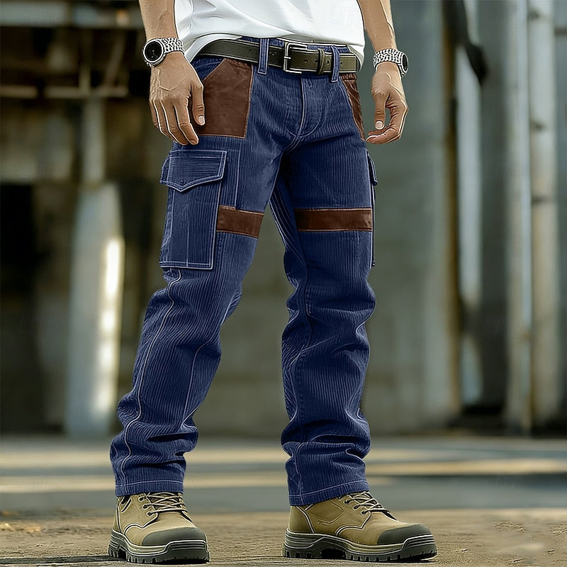 Sebastian | Classic Ribbed Cargo Trousers with Contrast Panels