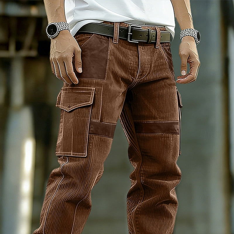 Sebastian | Classic Ribbed Cargo Trousers with Contrast Panels