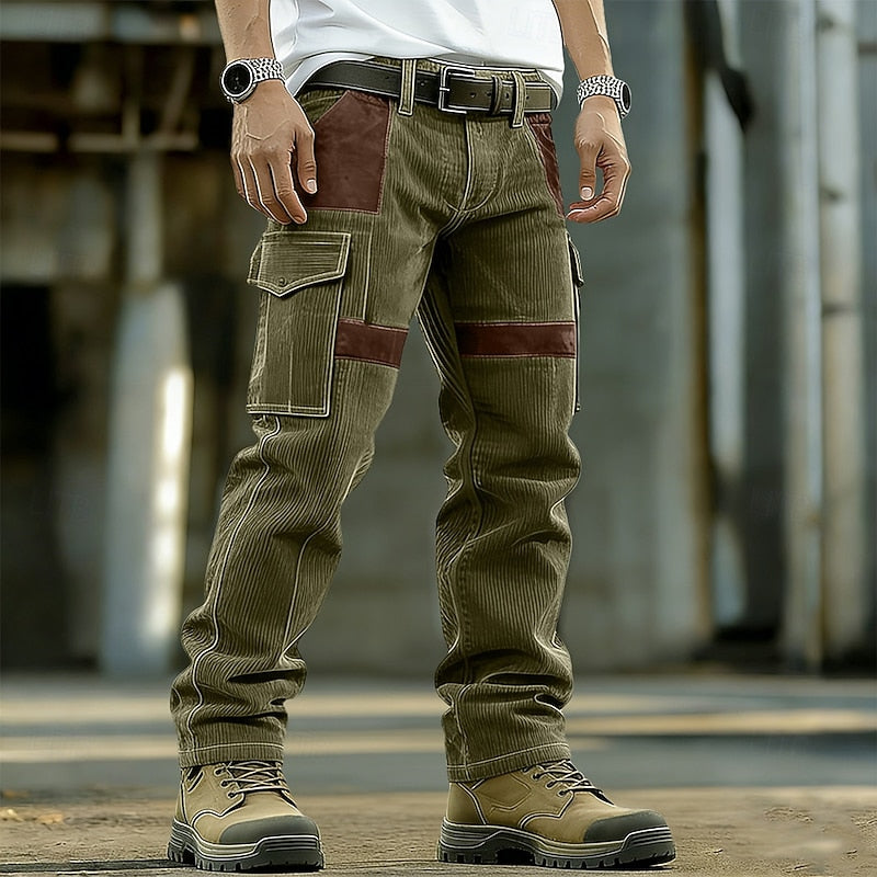 Sebastian | Classic Ribbed Cargo Trousers with Contrast Panels