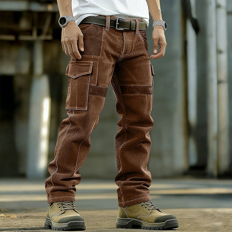 Sebastian | Classic Ribbed Cargo Trousers with Contrast Panels