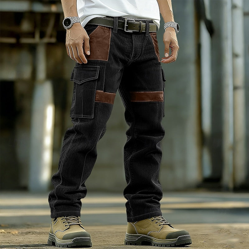 Sebastian | Classic Ribbed Cargo Trousers with Contrast Panels