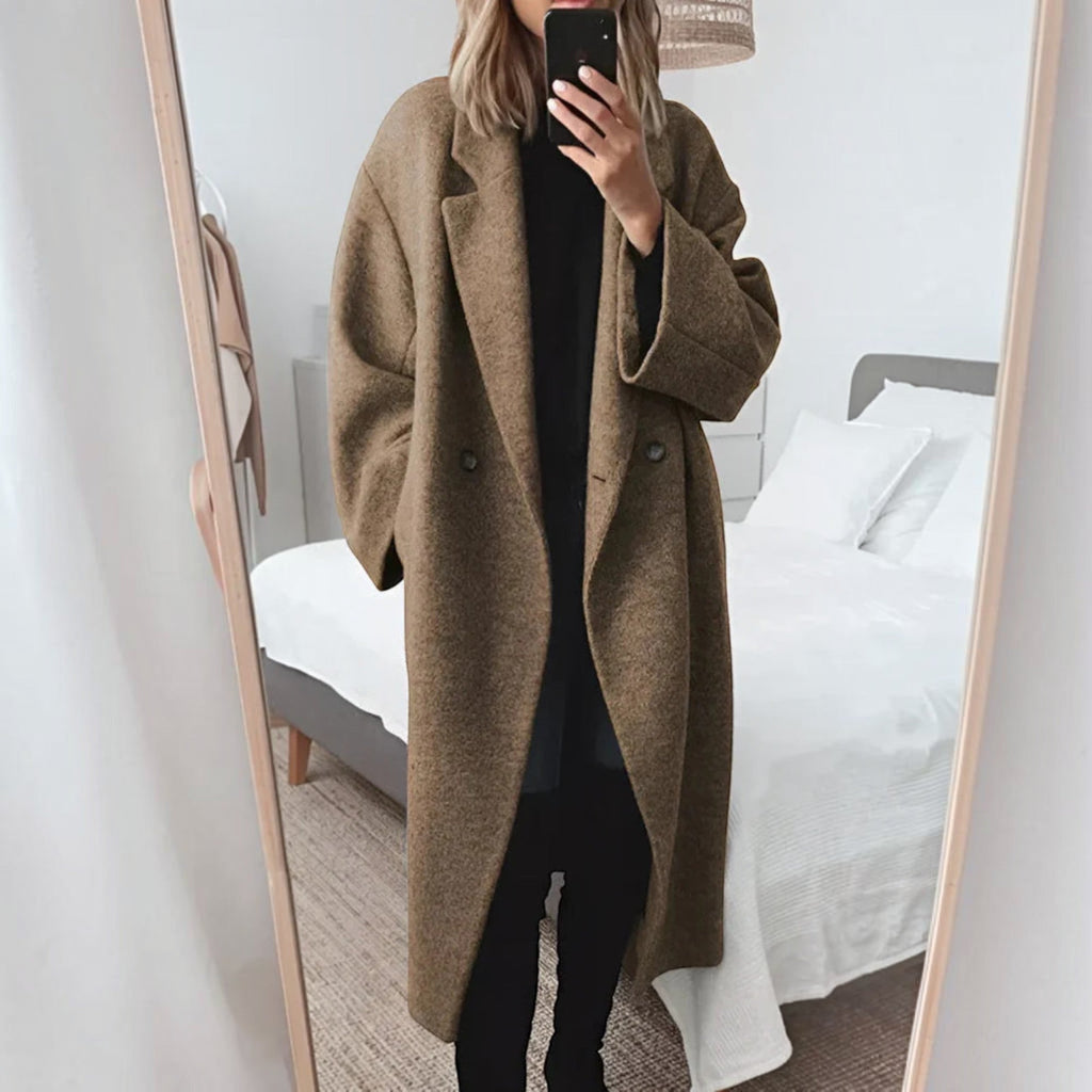 Sienna | Chic Oversized Double-Breasted Longline Wool Coat