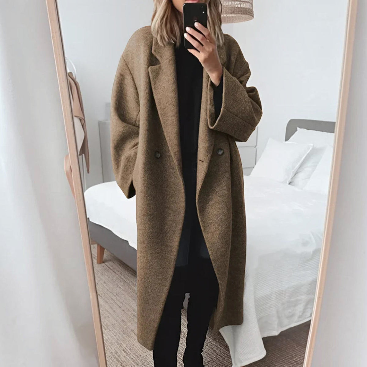 Sienna | Chic Oversized Double-Breasted Longline Wool Coat