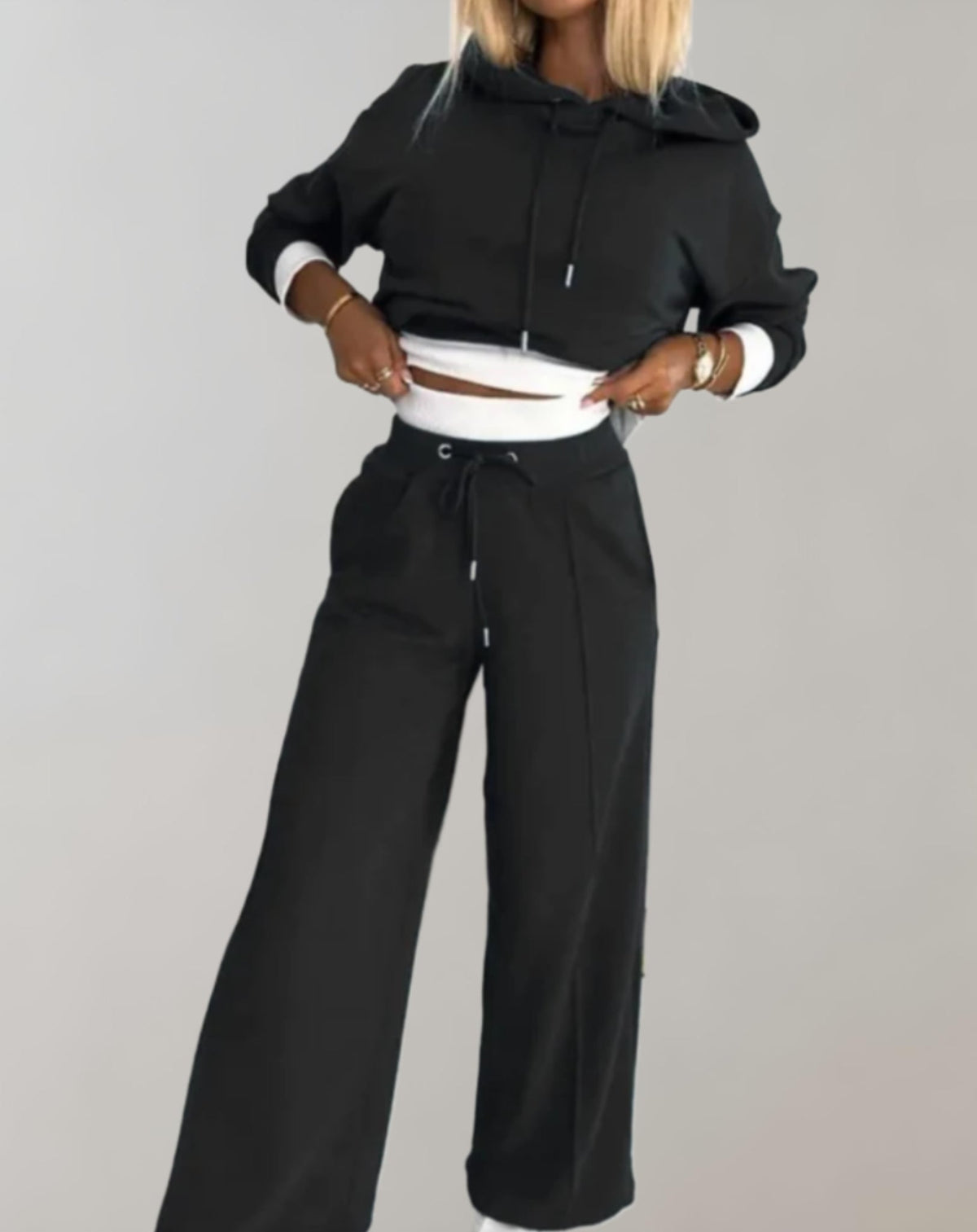 Sienna | Elegant Cropped Hoodie Wide-Leg Tracksuit Set