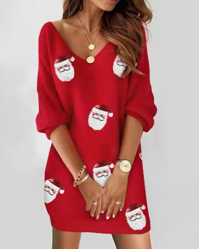 Sienna | Refined Santa Print Christmas Dress