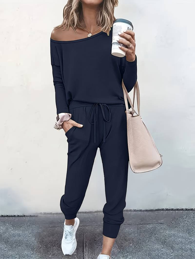 Sienna | Sophisticated Off-Shoulder Tracksuit Two Piece Set