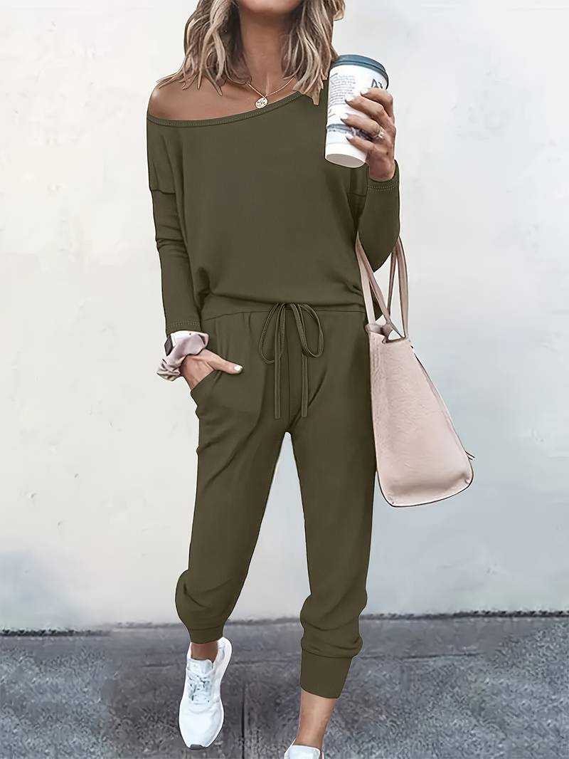Sienna | Sophisticated Off-Shoulder Tracksuit Two Piece Set