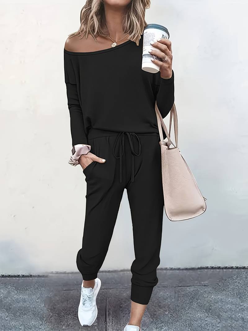Sienna | Sophisticated Off-Shoulder Tracksuit Two Piece Set