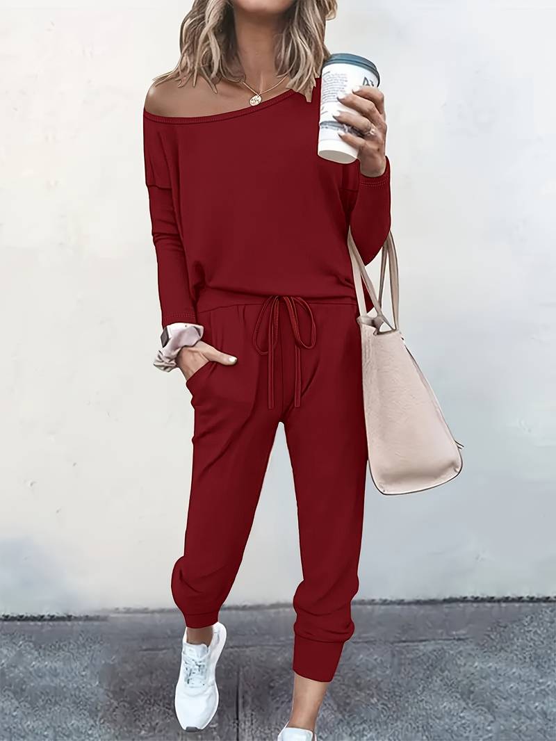Sienna | Sophisticated Off-Shoulder Tracksuit Two Piece Set