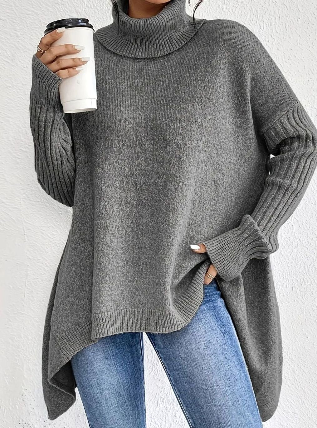 Sofia | Oversized Roll Neck Longline Womens Knit Jumper