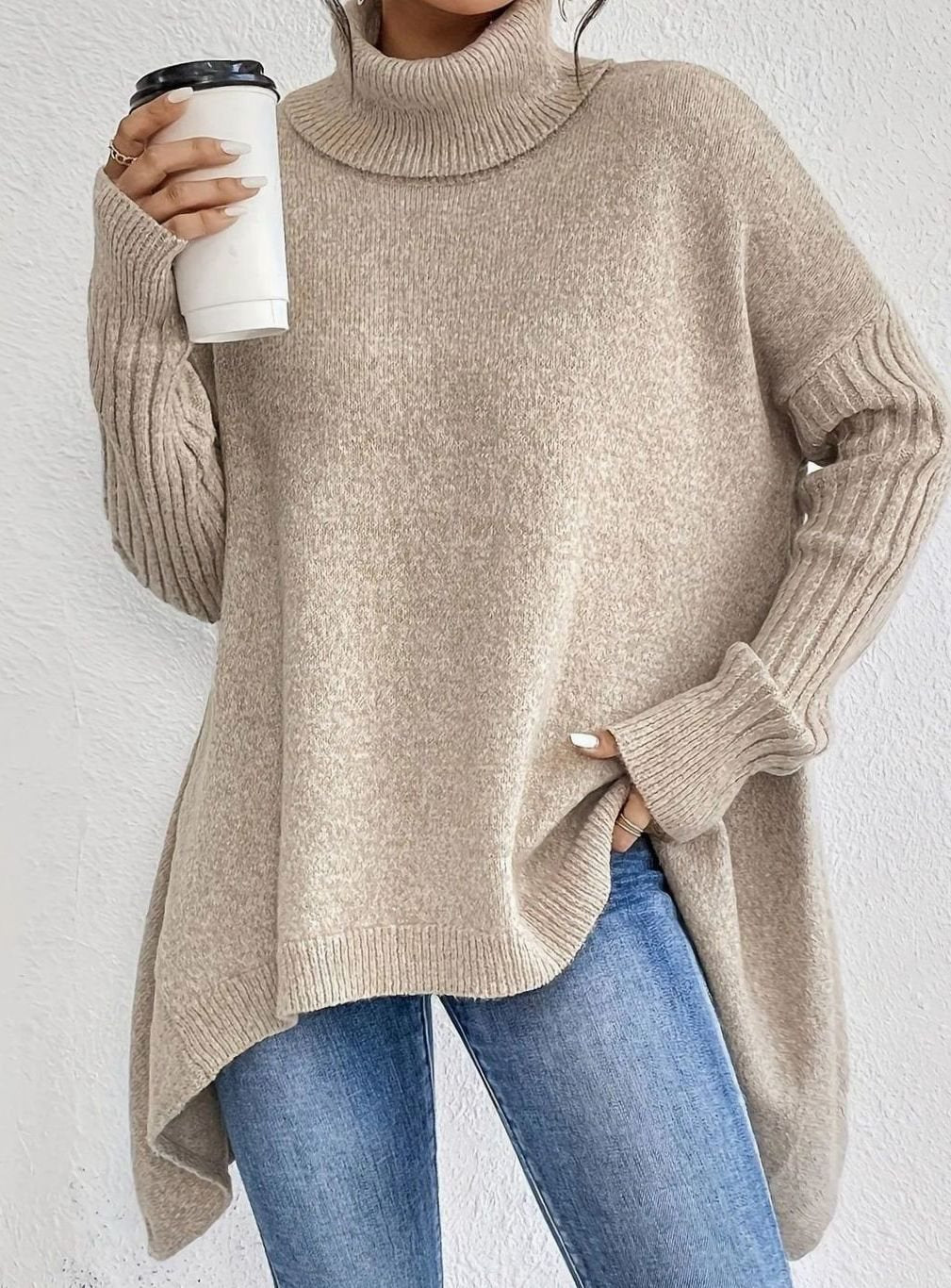 Sofia | Oversized Roll Neck Longline Womens Knit Jumper