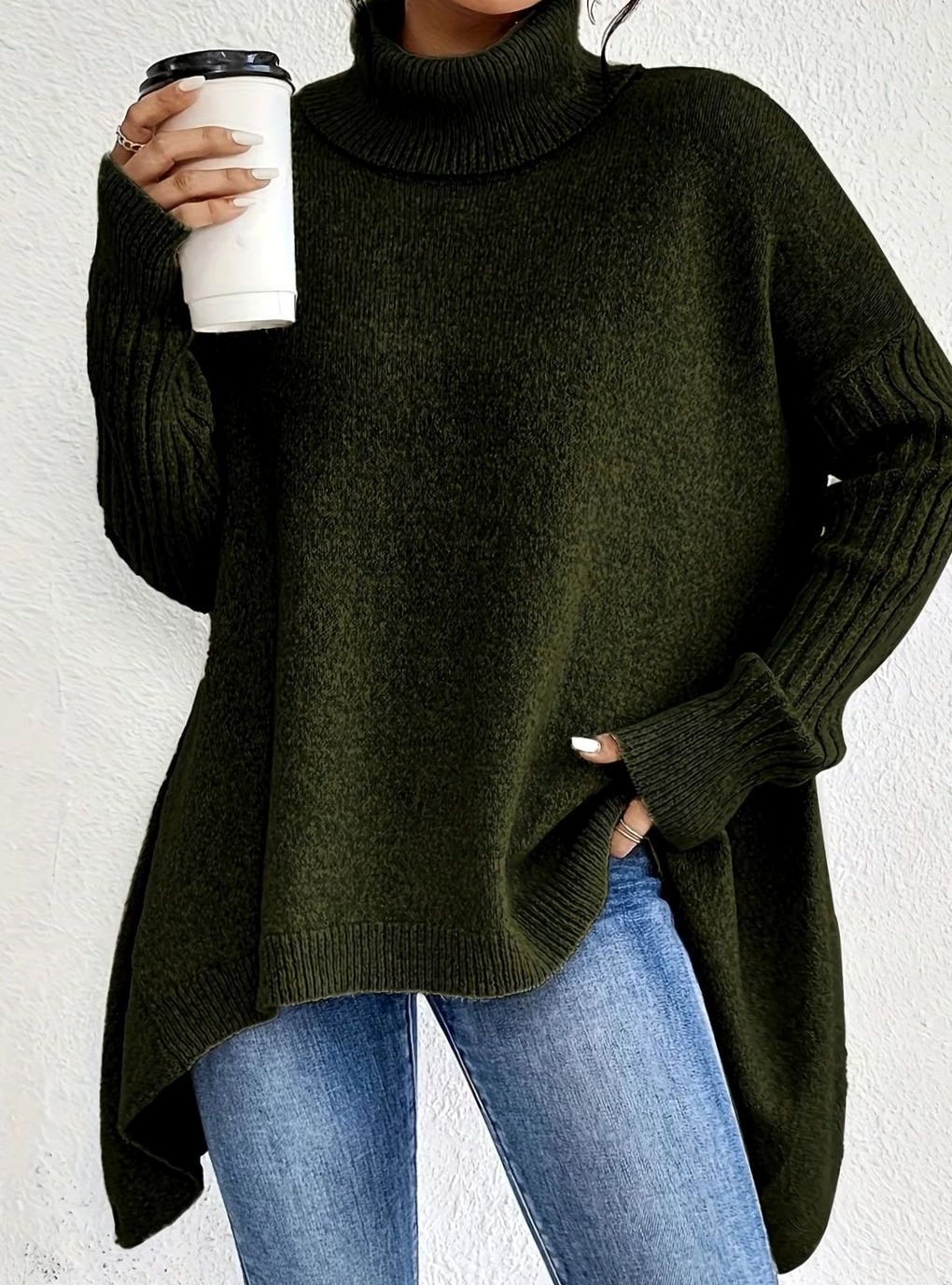 Sofia | Oversized Roll Neck Longline Womens Knit Jumper