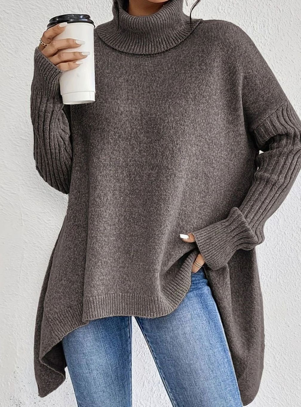 Sofia | Oversized Roll Neck Longline Womens Knit Jumper