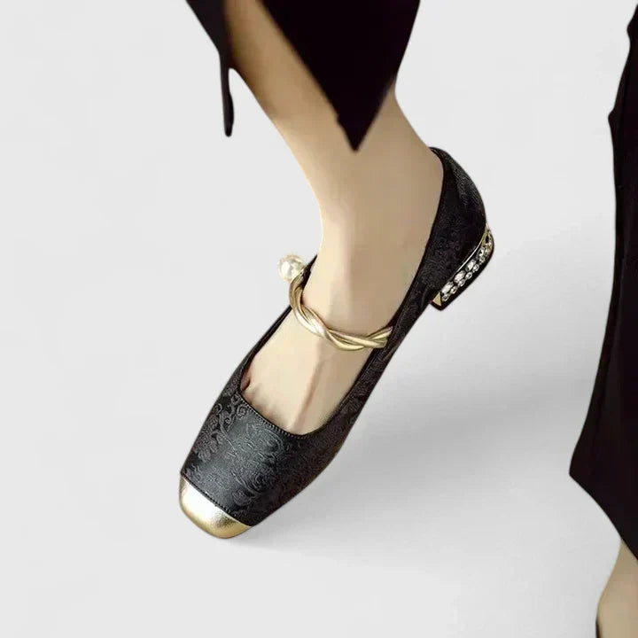 Sofia | Relaxed Pearl Strap Block Heel Mary Jane Shoes
