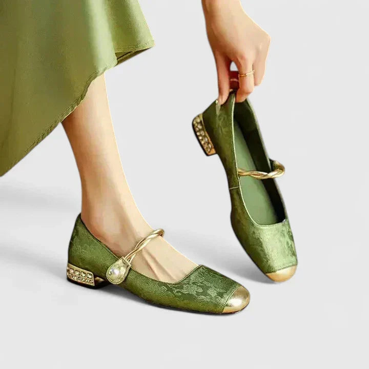 Sofia | Relaxed Pearl Strap Block Heel Mary Jane Shoes
