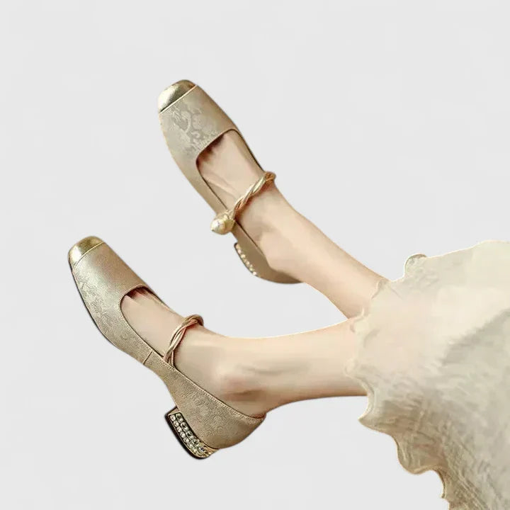 Sofia | Relaxed Pearl Strap Block Heel Mary Jane Shoes