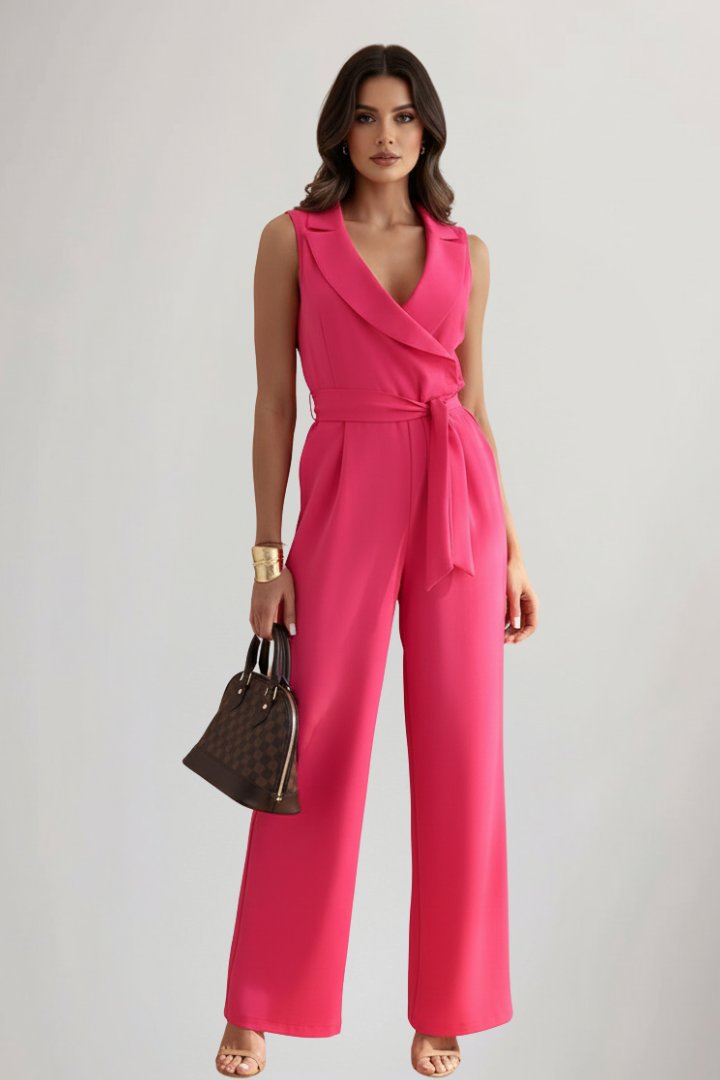 Sofia | Relaxed Wide-Leg Blazer Collar Tie-Waist Jumpsuits