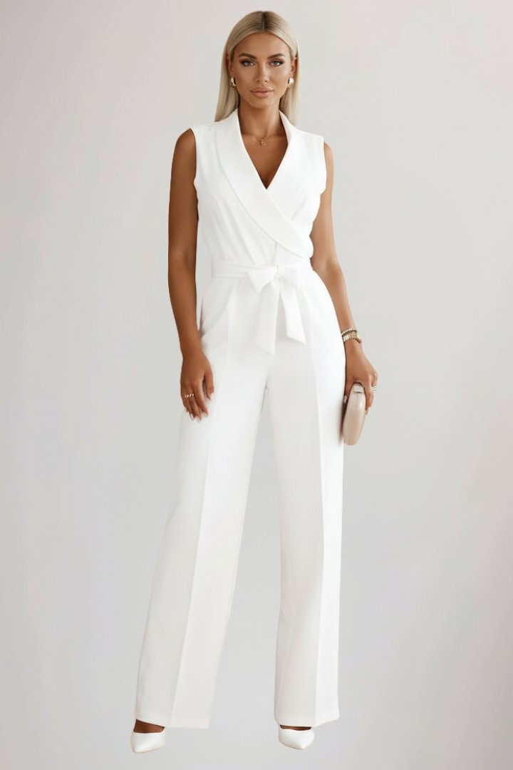 Sofia | Relaxed Wide-Leg Blazer Collar Tie-Waist Jumpsuits