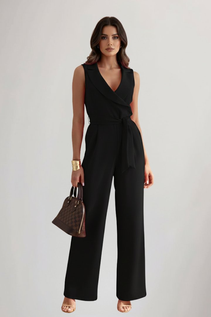 Sofia | Relaxed Wide-Leg Blazer Collar Tie-Waist Jumpsuits