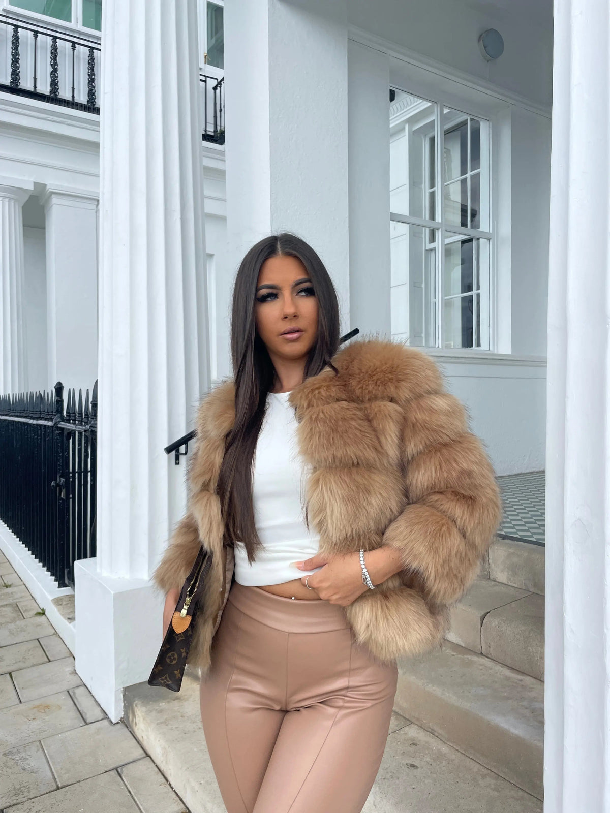 Sofia | Stylish Cropped Faux Fur Coat with Textured Ribbed Panels