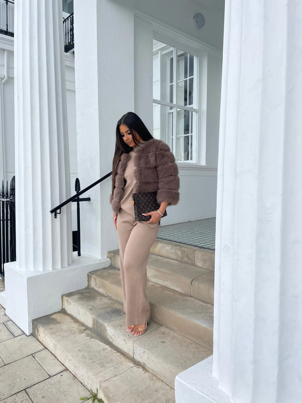 Sofia | Stylish Cropped Faux Fur Coat with Textured Ribbed Panels