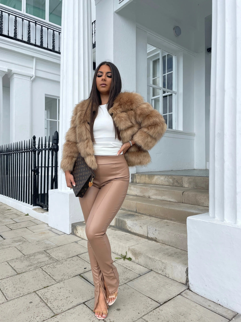 Sofia | Stylish Cropped Faux Fur Coat with Textured Ribbed Panels