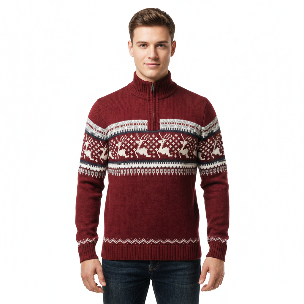 Sonny | Reindeer Quarter Zip Mens Christmas Jumper
