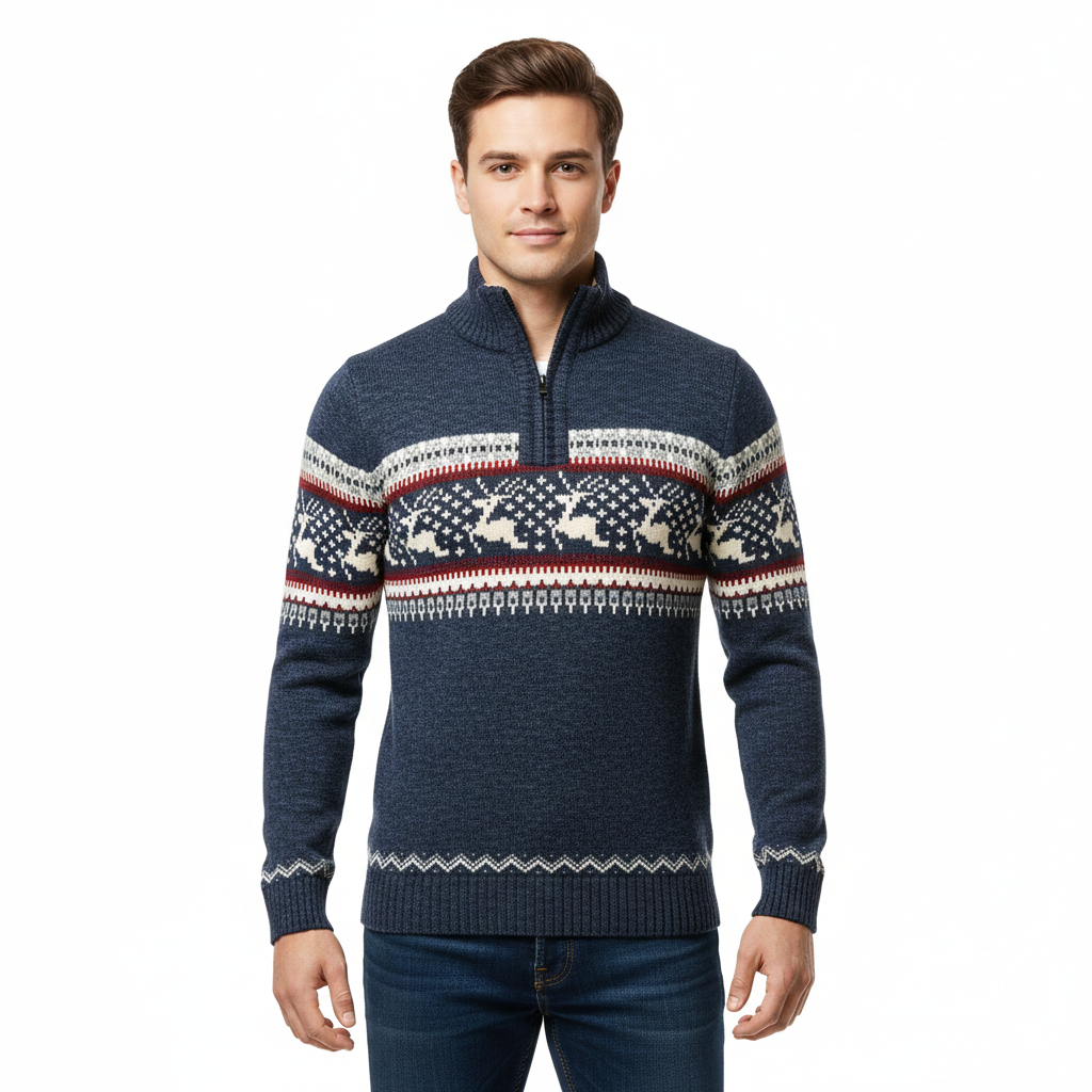 Sonny | Reindeer Quarter Zip Mens Christmas Jumper