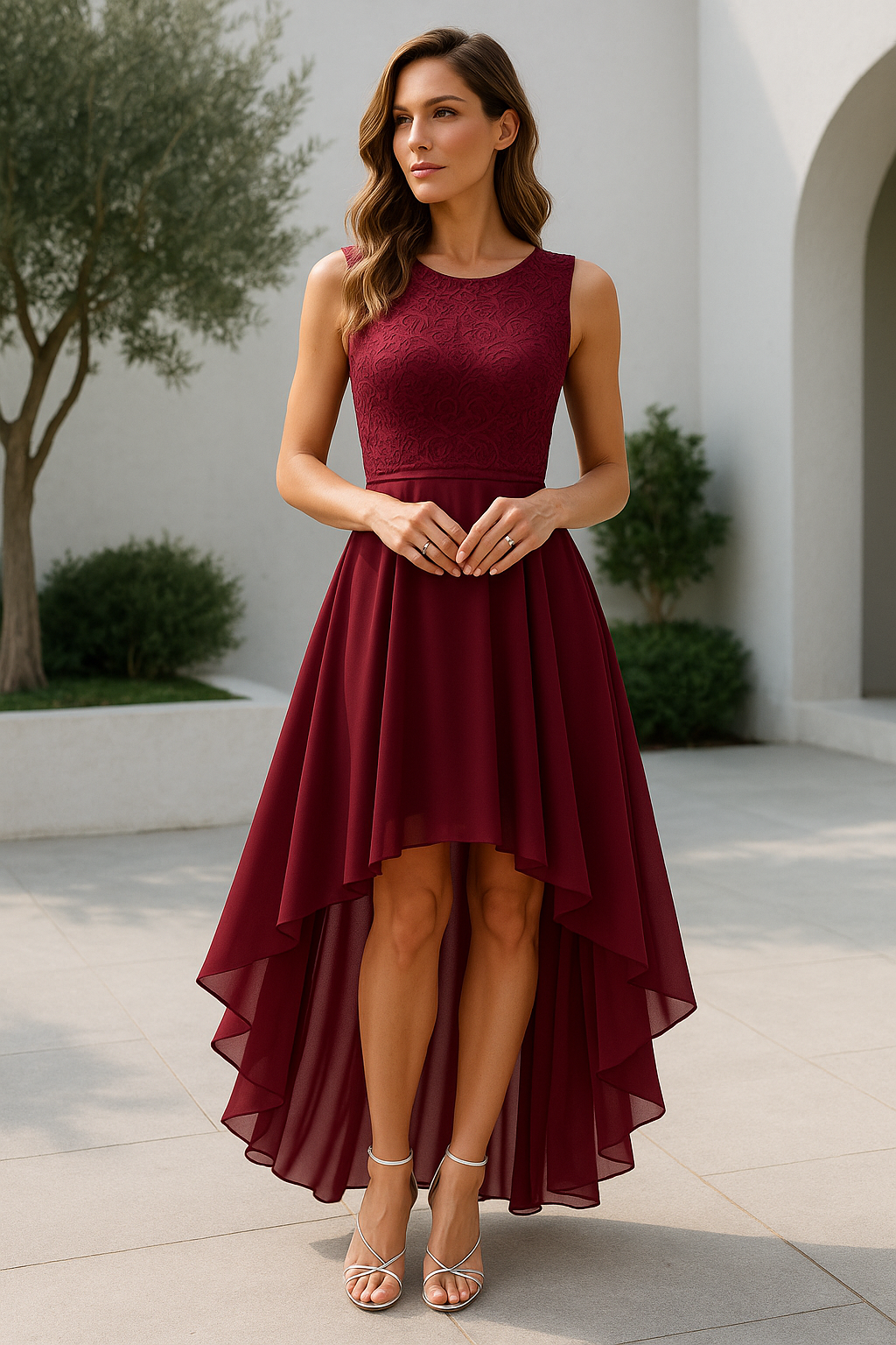 Sophia | Sophisticated Lace High-Low Christmas Dress