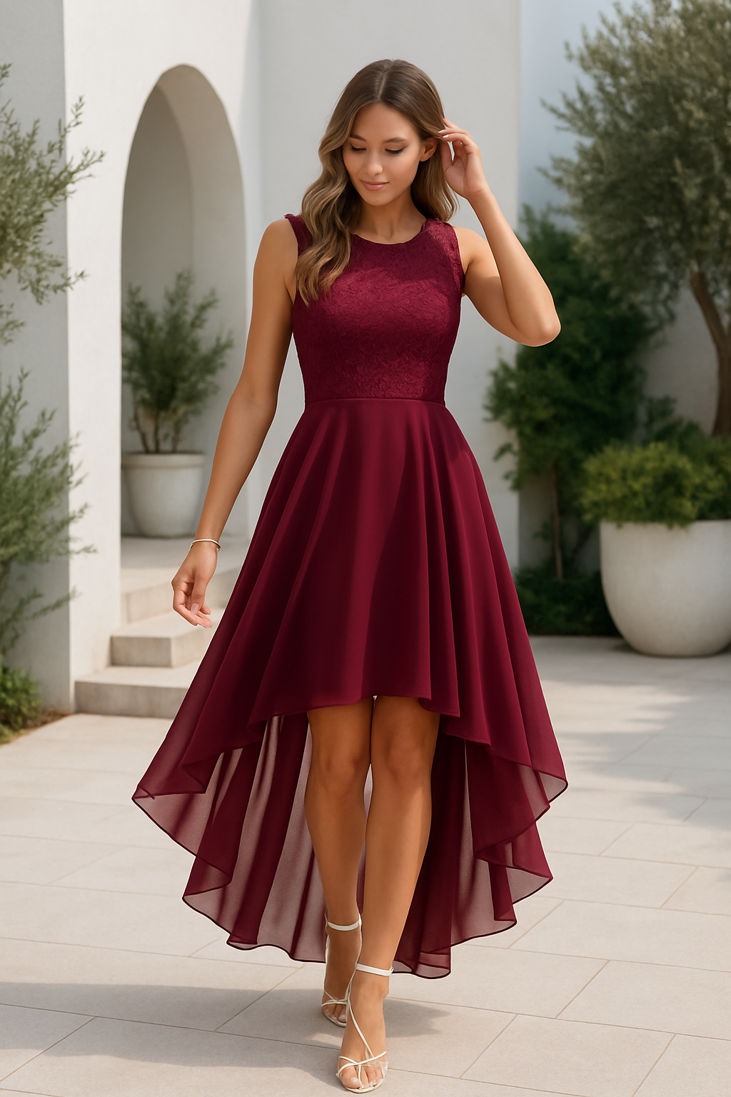 Sophia | Sophisticated Lace High-Low Christmas Dress